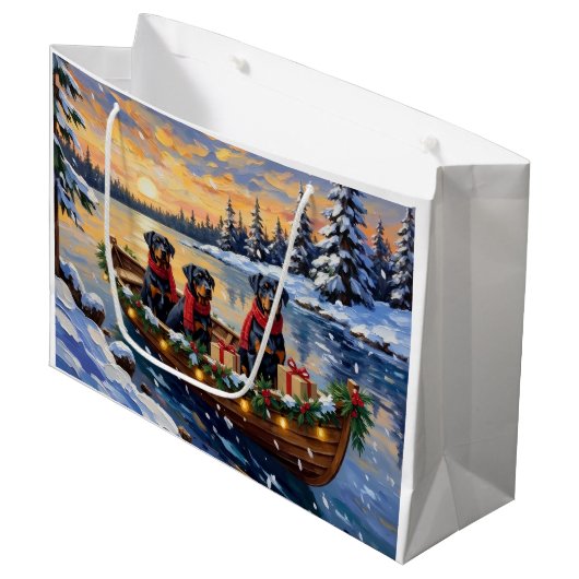 Rottweiler Kerstboot Vakantie Groot Cadeauzakje (Voorkant Gekanteld)