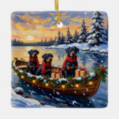 Rottweiler Kerstboot Vakantie Keramisch Ornament (Voorkant)