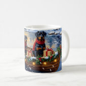 Rottweiler Kerstboot Vakantie Koffiemok (Voorkant rechts)