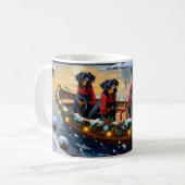Rottweiler Kerstboot Vakantie Koffiemok (Voorkant links)