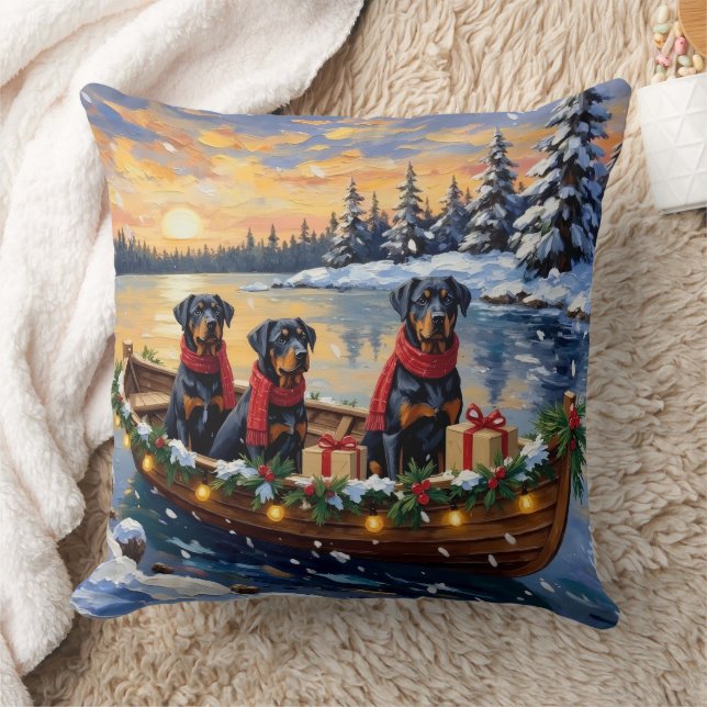 Rottweiler Kerstboot Vakantie Kussen (Deken)