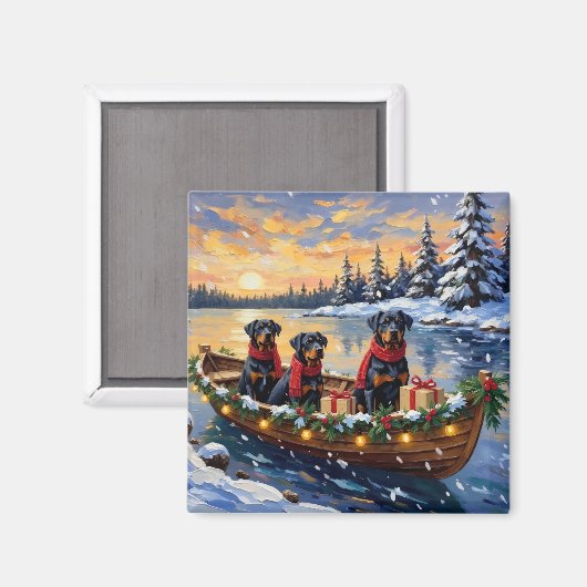 Rottweiler Kerstboot Vakantie Magneet (Voorkant / Achterkant)