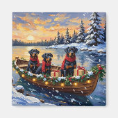 Rottweiler Kerstboot Vakantie Magneet (Voorkant)
