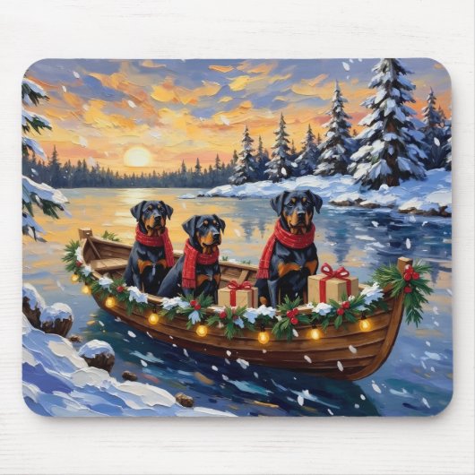Rottweiler Kerstboot Vakantie Muismat (Voorkant)