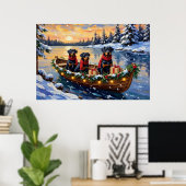 Rottweiler Kerstboot Vakantie Poster (Thuiskantoor)