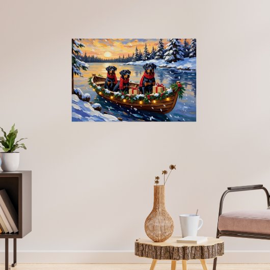 Rottweiler Kerstboot Vakantie Poster (Woonkamer 3)