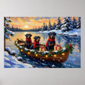 Rottweiler Kerstboot Vakantie Poster (Voorkant)