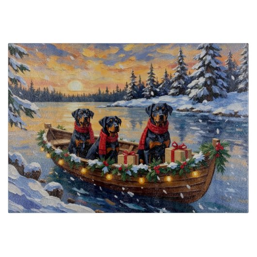 Rottweiler Kerstboot Vakantie Snijplank (Voorkant)