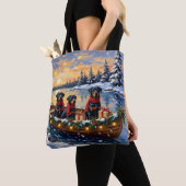 Rottweiler Kerstboot Vakantie Tote Bag (Dichtbij)