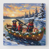 Rottweiler Kerstboot Vakantie Vierkante Klok (Voorkant)