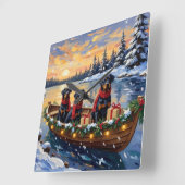 Rottweiler Kerstboot Vakantie Vierkante Klok (Hoek)