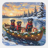 Rottweiler Kerstboot Vakantie Vierkante Sticker (Voorkant)