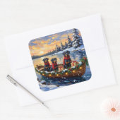 Rottweiler Kerstboot Vakantie Vierkante Sticker (Envelop)
