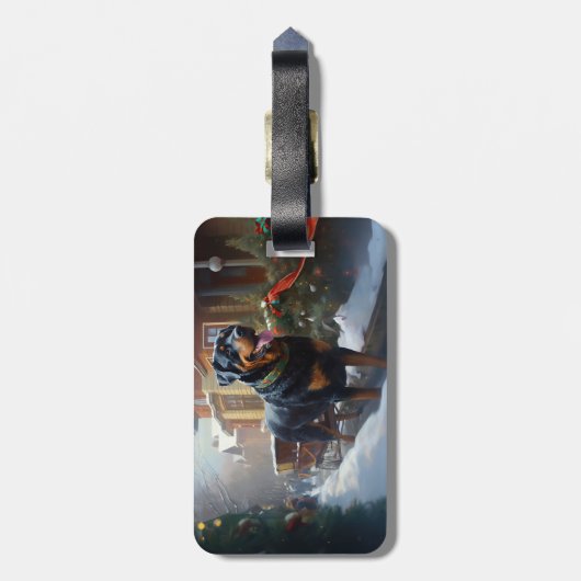 Rottweiler Kerstfeest Seizoen Bagagelabel (Achterkant verticaal)
