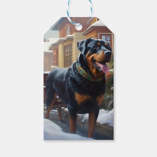 Rottweiler Kerstfeest Seizoen Cadeaulabel (Voorkant)