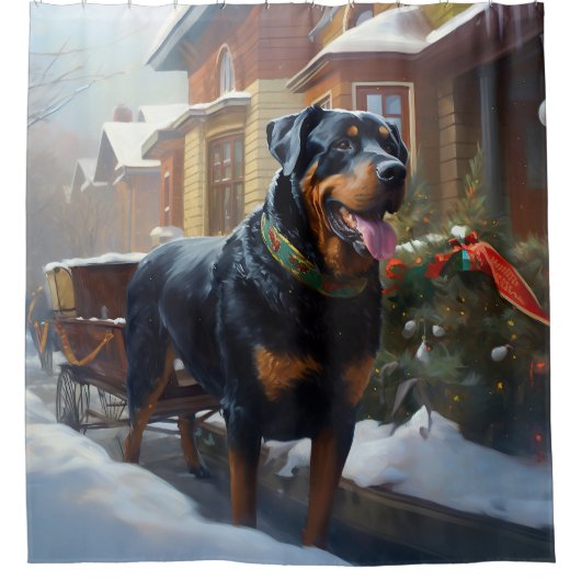 Rottweiler Kerstfeest Seizoen Douchegordijn (Voorkant)