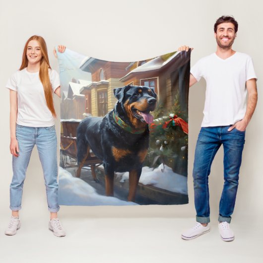 Rottweiler Kerstfeest Seizoen Fleece Deken (In situ)