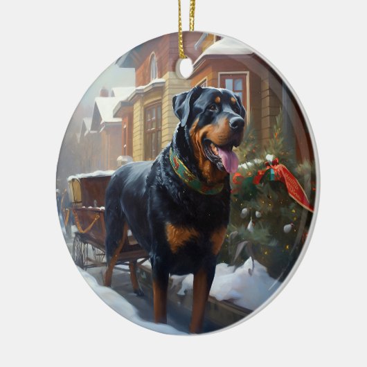 Rottweiler Kerstfeest Seizoen Keramisch Ornament (Links)
