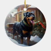 Rottweiler Kerstfeest Seizoen Keramisch Ornament (Achterkant)