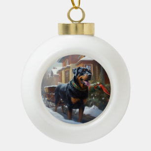 Rottweiler Kerstfeest Seizoen Keramische Bal Ornament