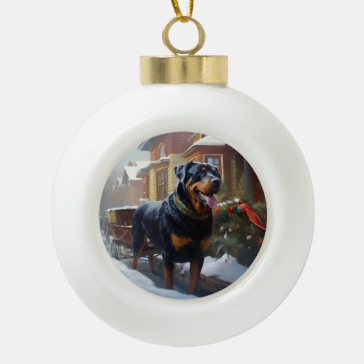Rottweiler Kerstfeest Seizoen Keramische Bal Ornament (Voorkant)