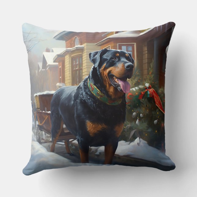 Rottweiler Kerstfeest Seizoen Kussen (Achterkant)