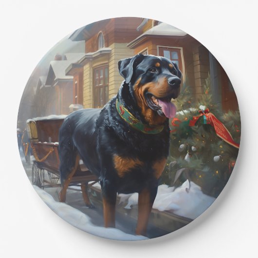 Rottweiler Kerstfeest Seizoen Papieren Bordje (Voorkant)