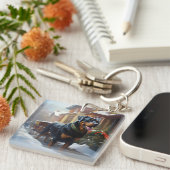 Rottweiler Kerstfeest Seizoen Sleutelhanger (Voorkant Rechts)