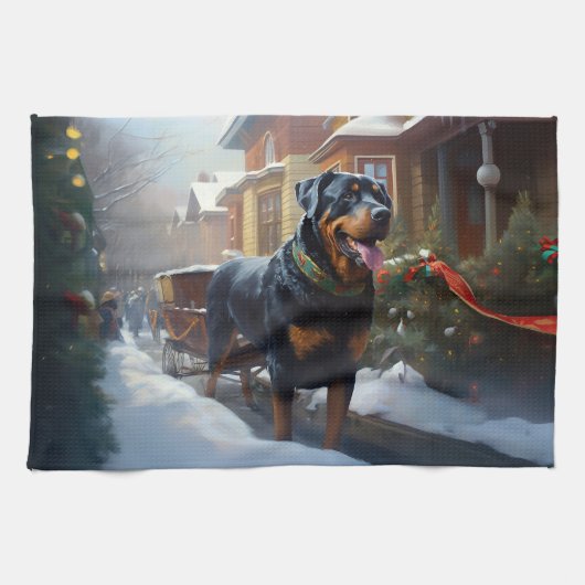 Rottweiler Kerstfeest Seizoen Theedoek (Horizontaal)