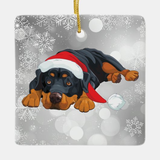 Rottweiler Kerstfeestdag Keramisch Ornament (Voorkant)