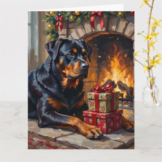 Rottweiler Kersthaard Bewaker Kaart (Gele Bloem)