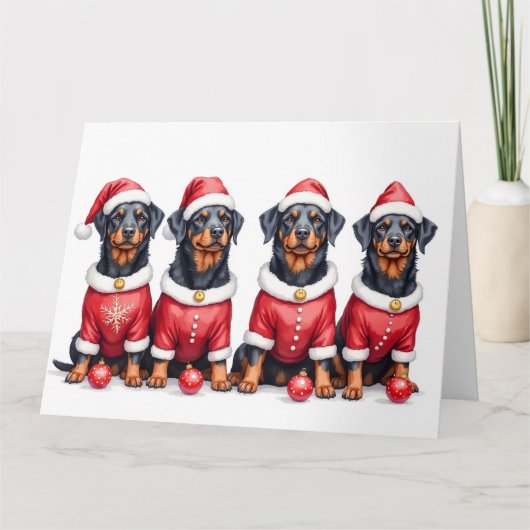 Rottweiler Kerstjurk Kerstman Hoed Kaart (Voorkant)