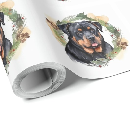 Rottweiler Kerstkrans Feestelijke Pup Cadeaupapier (Rol Hoek)