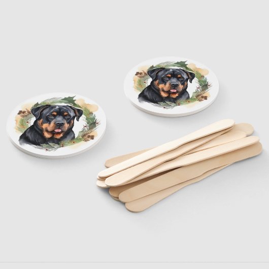 Rottweiler Kerstkrans Feestelijke Pup Handwaaier (Niet-gemonteerd)