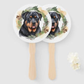 Rottweiler Kerstkrans Feestelijke Pup Handwaaier (Voorkant en achterkant)