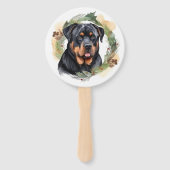 Rottweiler Kerstkrans Feestelijke Pup Handwaaier (Voorkant)
