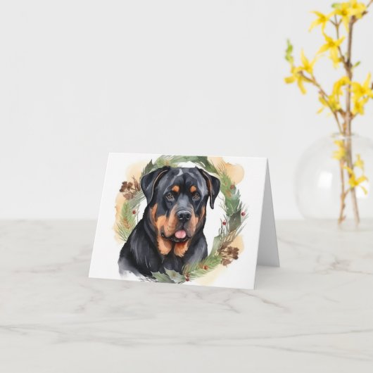Rottweiler Kerstkrans Feestelijke Pup Kaart (Gele Bloem)
