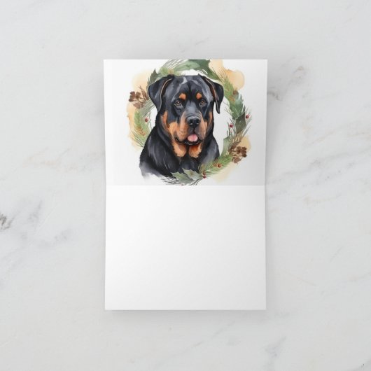 Rottweiler Kerstkrans Feestelijke Pup Kaart (Binnen)