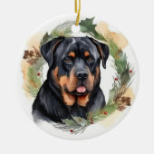 Rottweiler Kerstkrans Feestelijke Pup Keramisch Ornament (Voorkant)
