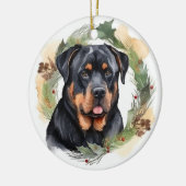 Rottweiler Kerstkrans Feestelijke Pup Keramisch Ornament (Links)