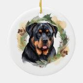 Rottweiler Kerstkrans Feestelijke Pup Keramisch Ornament (Achterkant)