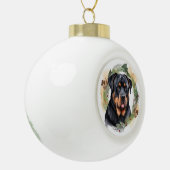 Rottweiler Kerstkrans Feestelijke Pup Keramische Bal Ornament (Links)