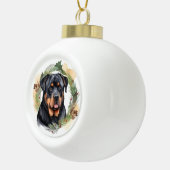 Rottweiler Kerstkrans Feestelijke Pup Keramische Bal Ornament (Rechts)
