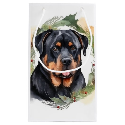 Rottweiler Kerstkrans Feestelijke Pup Klein Cadeauzakje (Achterkant)