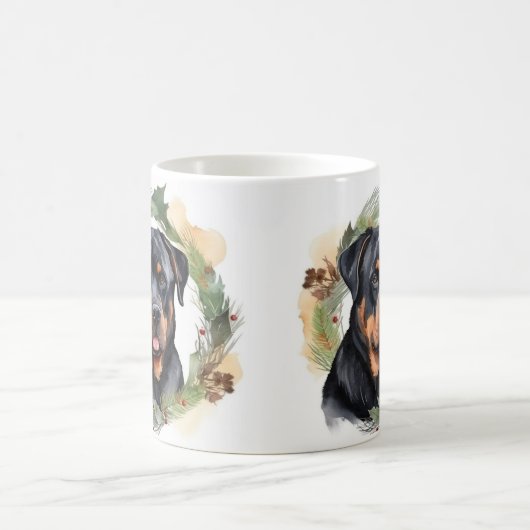 Rottweiler Kerstkrans Feestelijke Pup Koffiemok (Center)