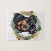 Rottweiler Kerstkrans Feestelijke Pup Legpuzzel (Horizontaal)