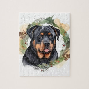 Rottweiler Kerstkrans Feestelijke Pup Legpuzzel