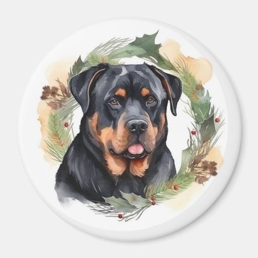 Rottweiler Kerstkrans Feestelijke Pup Magneet (Voorkant)