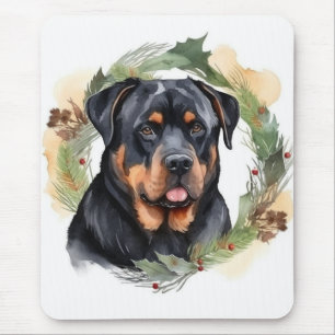 Rottweiler Kerstkrans Feestelijke Pup Muismat