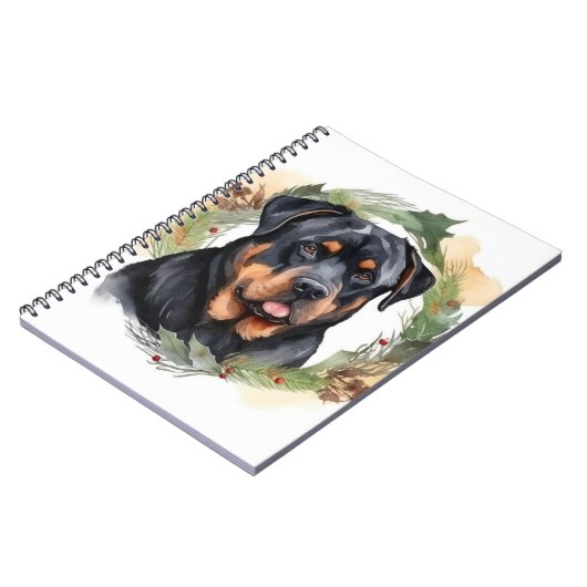 Rottweiler Kerstkrans Feestelijke Pup Notitieboek (Linkerzijde)